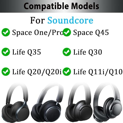 Adhiper Headphone Headband Cushion Cover for Anker Soundcore Space One, Q45, Life Q35 Q30, Q20, Q20i, Q11i, Q10 Headphones, 6mm Thick Soft Cover for Pressure Relief & Anti-Peeling, with Hanging Loop