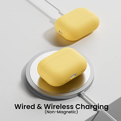 ORNARTO for AirPods Pro 2 Case, Hybrid Silicone, Yellow | Hybrid Silicone Rubber, Front LED Visible, Wireless Charging, Skin-Friendly Soft Touch, Anti-Scratch, Detachable Lanyard - color: Yellow