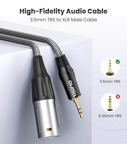 Tisino 3.5mm to XLR Balanced Adapter Cable XLR to Aux Mic Cord - 1ft | Gold-Plated 1/8 inch Mini Jack Aux to XLR Male Mono Audio Cord for Cell Phone, Laptop, Speaker, Mixer - size: 0.3m/1ft