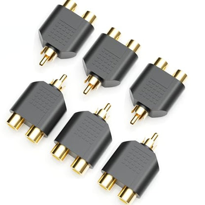 BERLAT RCA Splitter 6-Pack Gold Plated 1 Male 2 Female for TV DVD | RCA Y splitter 1 male to 2 female, Gold plated, Plug and play, For TV/amplifier/DVD/player, Extends or splits RCA signal