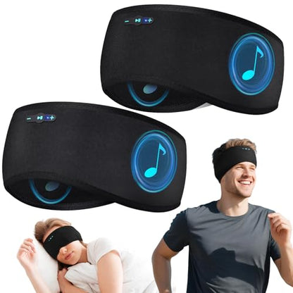 Sleep Headphones Bluetooth 6.0 Headband for Side Sleepers (Black & Black) | 200mah cell for 20hr playback, 3mm ultra-thin speaker & mic, HD stereo, removable & washable, 2-in-1 sport & sleep headband - color: x2 Black