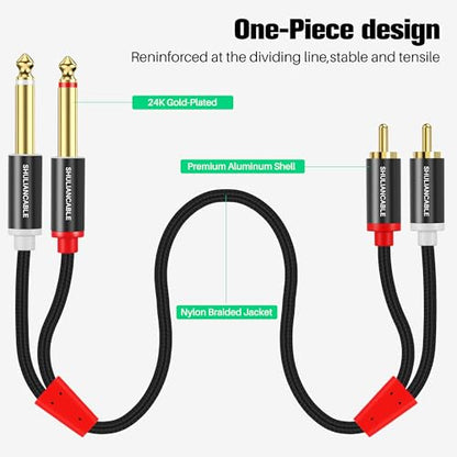 SHULIANCABLE 1/4 to RCA Cable, 6.35mm to Dual RCA Stereo Audio (15Ft/5Meter | 2X6.35mm TS to Dual RCA Stereo Audio Interconnect Cord for AV Receivers, Speakers, Home Audio Systems, Amplifiers - size: 15Ft/5Meter