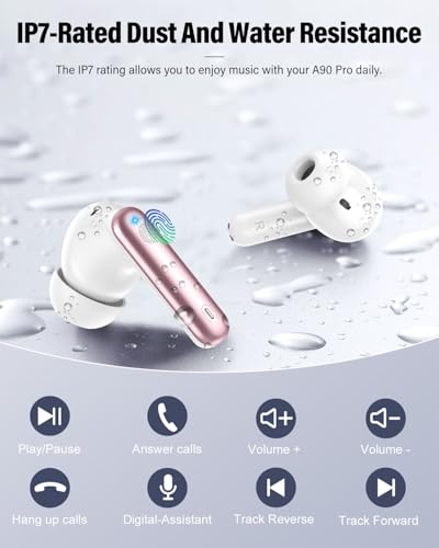 Wireless Earbuds, Bluetooth 5.4 Headphones Bass Stereo/Clear Call,Rose Gold | Ear Buds with Noise Cancelling Mic LED Display in Ear Earphones IP7 Waterproof 36H Bluetooth Earbuds for Phones/Sport/Laptop - color: Rose Gold