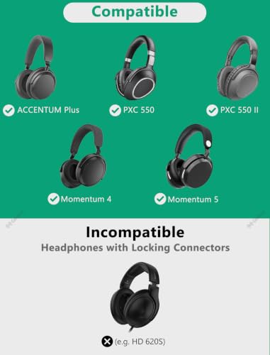 GEEKRIA Audio Cable with Mic Compatible with Sennheiser Momentum 4, PXC 550, PXC 550 II, ACCENTUM Plus Headphones, 2.5mm to 3.5mm Replacement Stereo Cord with Inline Microphone (4 ft/1.2 m)
