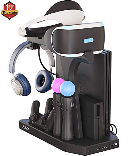 PSVR Stand Compatible with PS4 VR - PS4/Slim/Pro Cooling Station and Charging Dock for Playstation VR Stand to Charge PS VR Controllers and Accessories Multipurpose PS Charging Stantion Storage