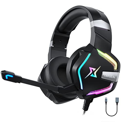 targeal 7.1 Surround Sound PC Gaming Headset for PS5 PS4 Laptop Mac Tablet Mobile, Over Ear Wired USB Gaming Headphone with Omni-Directional Noise Canceling Mic, RGB LED, with Type C Cable - style: SKY-917 + TypeC Cable