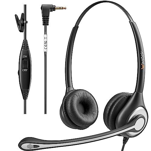 Wantek Phone Headset with Microphone Noise Cancelling, Telephone Headsets 2.5mm Jack Work for Panasonic AT&T ML17929 Vtech RCA Cisco Uniden Polycom Grandstream Home Office Cordless Phones(F602J25P)