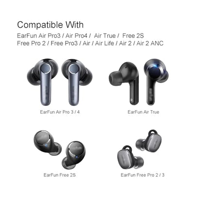 Klowcok Replacement Ear Tips for EarFun Air Pro 4 / Air Pro 3 / Free 2S | Silicone Earbuds Tips Compatible with EarFun Free Pro 2 / Free Pro 3, 8 Pairs (XS/S/M/L) Black