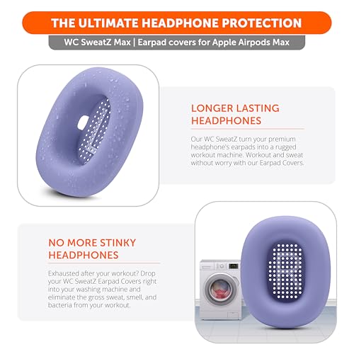 WC SweatZ Max - Patented Silicone Sweat Covers for AirPods Max 1 | Made by Wicked Cushions | (Does Not Fit AirPods Max 2). Sweatproof, Full Earpad Protection | Purple - color: Purple