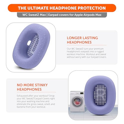 WC SweatZ Max - Patented Silicone Sweat Covers for AirPods Max 1 | Made by Wicked Cushions | (Does Not Fit AirPods Max 2). Sweatproof, Full Earpad Protection | Purple - color: Purple