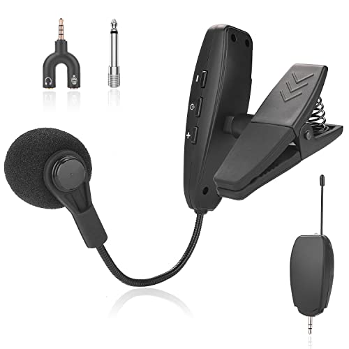 Wireless Microphone UHF Clip Condenser Mic Horn Trumpet Sax Cello | Instrument microphone,horns,trumpet,saxophone,computer,phone,speakers,voice amplifier 131ft range,1/8 and 1/4'' port