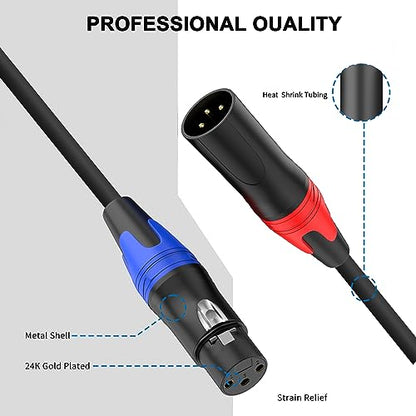 4 Pack, 50 FT XLR Male to Female Cable,Professional Balanced Microphone LeadExtension Mic Cable, Pure Copper & DualShielding, Compatible with Microphones,Mixers, Speakers, and Large Stage DMXLighting - size: 50 FT, style: Black 4 Pack