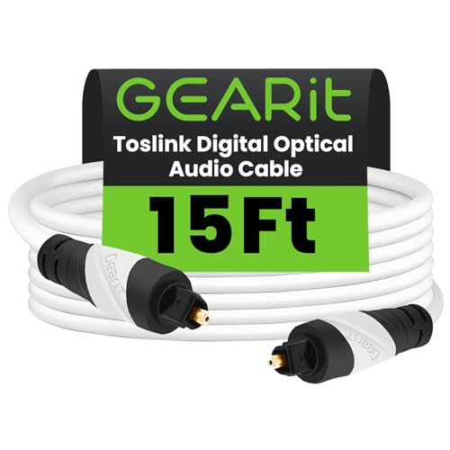 Toslink Digital Optical Audio Cable, GearIT Pro Series TOSLINK Digital Optical Audio Cable 15 Feet for HDTV, PS3, Tivo, Sound Bar, Stereo Receiver and Home Theater System - White - size: 15 Feet