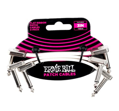Ernie Ball Flat Ribbon Patch Cable 3-Pack, 3in, White (P06384) - color: White, size: 3 Inch, style: 3-Pack