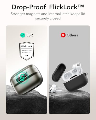 ESR for AirPods Pro 2 Case, Compatible with MagSafe, Titanium | (2023/2022/2019),Compatible with Airpods Pro (USB-C/Lightning Cable), Magnetic Lid, Full Drop Protection Cover with Lanyard - color: Titanium, size: Airpods Pro 2&1 Case