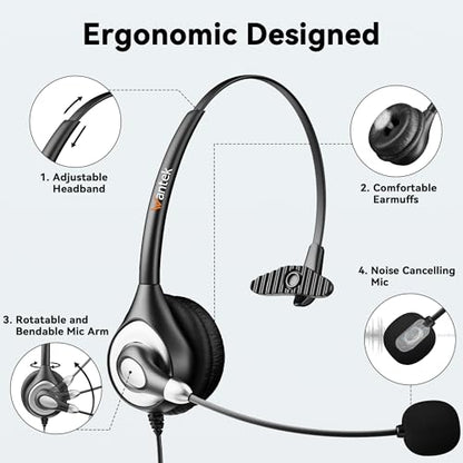 Wantek USB Headset with Microphone for PC, Computer Headset with Noise Canceling Microphone with Mute for Home Office Online Skype Zoom Meetings - color: silvery