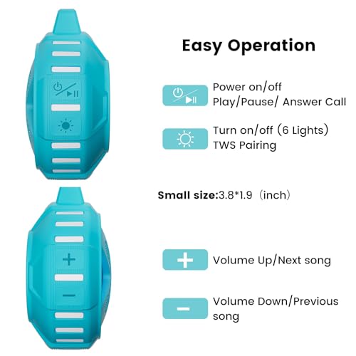 Upgraded, IP67 Waterproof Bluetooth Speaker, Silicone Case,10W Pro Sound&Deep Bass,24H Playtime, with Lights,Clip,Floating,for Shower,Beach essentials, Kayak Paddle Board Boat Lake Camping accessories - color: A-Black