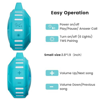 Upgraded, IP67 Waterproof Bluetooth Speaker, Silicone Case,10W Pro Sound&Deep Bass,24H Playtime, with Lights,Clip,Floating,for Shower,Beach essentials, Kayak Paddle Board Boat Lake Camping accessories - color: A-Black