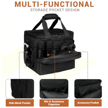 Portable Speaker Case Compatible with Turtlebox Original Gen 3 | Protective Travel Bag with Reinforced Anti-Tip Base, Padded Handle, Microphones Storage Pockets & Shoulder Strap