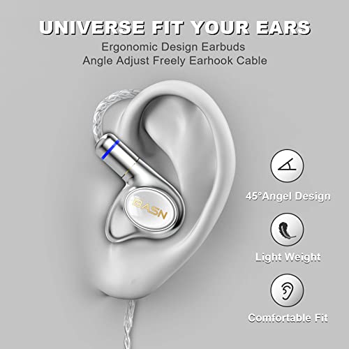 BASN Metalen 4 Drivers in-Ear Monitor Headphones, Wired Earbuds, White | 2BA+2DD Musicians Noise Isolating IEMs with Deep Bass, Two Detachable MMCX Cables with Case for Singers,Drummers,Bassists - color: White