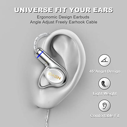 BASN Metalen 4 Drivers in-Ear Monitor Headphones, Wired Earbuds, White | 2BA+2DD Musicians Noise Isolating IEMs with Deep Bass, Two Detachable MMCX Cables with Case for Singers,Drummers,Bassists - color: White