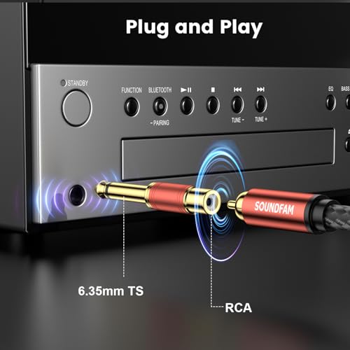 RCA to 1/4 Inch Adapter 2-Pack | 6.35mm TS Male to RCA Female Audio Connector, 24K Gold Plated, Red - color: Red - 2 Pack