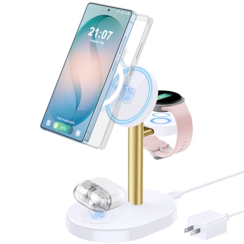 Hevanto 3 in 1 Wireless Charger for Samsung Galaxy, 15W Magnetic Super Fast Charging Station for Samsung Galaxy S26 S25 S24 Ultra S23 Z Fold Flip Watch 8 7 Buds, Not for Watch 9/Ultra 2, GoldenWhite - color: GoldenWhite