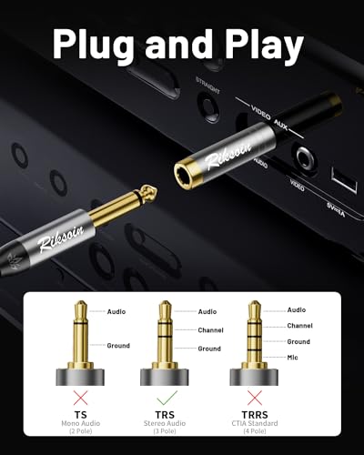 1/4'' to 3.5mm Stereo Pure Copper Headphone Adapter,3.5mm(1/8'') Plug Male to 6.35mm (1/4'') Jack Female Stereo Adapte for Headphone, Amp, Adapte,4-Pack - size: 3.5mm to 6.35mm 4-pack