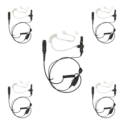 PROMAXPOWER [5-Pack] 1-Wire FBI Style Clear Acoustic Tube Earpiece with PTT Button Mic Compatible with Motorola Two-Way Radios XPR3000, XPR3300e, XPR3500, XPR3500e, DEP550, MTP3100 - size: 5-Pack