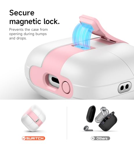 SURITCH for Samsung Galaxy Buds 3 Pro (2024) / Buds 3 (2024) / Buds 3 FE (2025) Case, Magnetic Cases with Cleaner Kit & Hanging Lanyard, Stylish Shockproof Cases Rugged Protective Cover, PinkWhite - color: PinkWhite