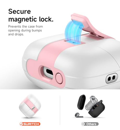 SURITCH for Samsung Galaxy Buds 3 Pro (2024) / Buds 3 (2024) / Buds 3 FE (2025) Case, Magnetic Cases with Cleaner Kit & Hanging Lanyard, Stylish Shockproof Cases Rugged Protective Cover, PinkWhite - color: PinkWhite