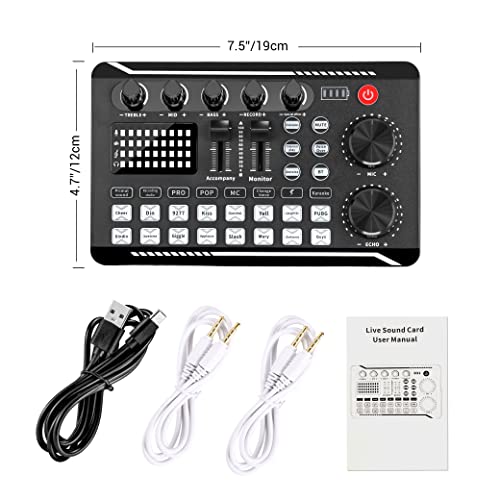 Facmogu F998 Live Sound Card Audio Mixer, Streaming Podcast Audio Interface | Studio Equipment with DJ Mixer Effects | Voice Changer Sound Effects | For PS4 PS5 Karaoke Tiktok YouTube Live Gaming Record