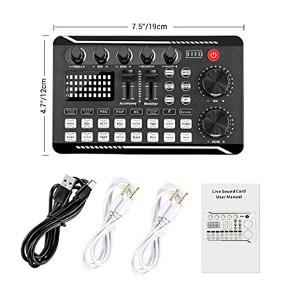 Facmogu F998 Live Sound Card Audio Mixer, Streaming Podcast Audio Interface | Studio Equipment with DJ Mixer Effects | Voice Changer Sound Effects | For PS4 PS5 Karaoke Tiktok YouTube Live Gaming Record