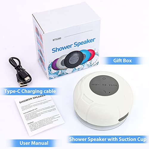 Waterproof Bluetooth Shower Speaker Portable Wireless Water-Resistant Speaker Suction Cup,Built-in Mic Gifts for Kids Speakerphone for iPhone Phone Tablet Bathroom Kitchen - White - color: White