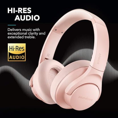 Soundcore Anker Life Q20 Hybrid Active Noise Cancelling Headphones, Wireless Over Ear Bluetooth Headphones, 60H Playtime, Hi-Res Audio, Deep Bass, Foam Ear Cups, Travel, Office, USB-C Charging - color: Pink, style: USB-C