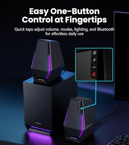 Edifier G1500 MAX 2.1 RGB Light Gaming Speakers with 4" Wood Subwoofer | 60W Peak Power, 4" Subwoofer & 2.5" Satellite Speakers, Bluetooth 5.3 & Multi-Wired Connections, 3 Sound Modes