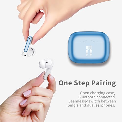 Wireless Earbuds, 2026 Bluetooth 5.4 Ear Buds in Ear with 4 ENC Noise Cancelling Mic, New Wireless Earphones HiFi Stereo Deep Bass 40H Playtime, In-Ear Bluetooth Earbuds LED Display IP7, Lake Blue - color: Lake Blue