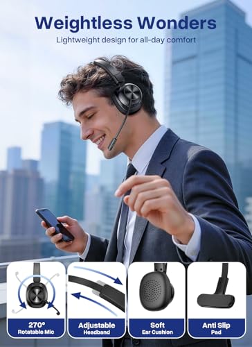 Trucker Bluetooth Headset, Wireless Headset with Microphone | USB Dongle, On Ear Bluetooth Headphones with AI Noise Cancelling 50H Playback Mute Button for Truck Driver Office Work, Black - color: Black