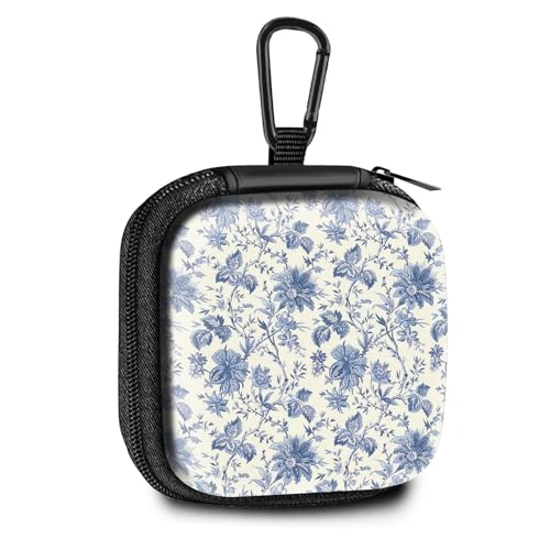 Square Data Cable Earbud Charger Coin Storage Bag Shockproof and Drop-Proof EVA Material Compatible with AirPod(Delicate Blue Flowers) - color: Delicate blue flowers