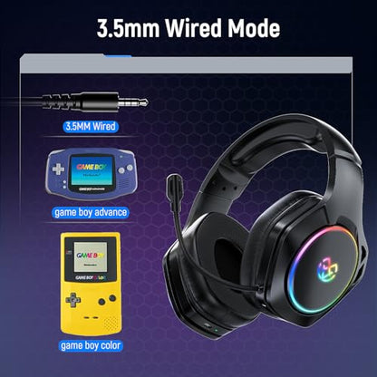 Tatybo Wireless Gaming Headset for PS5 PC, Dual Mode, Low Latency, Black | 7.1 Surround Sound, Bluetooth+2.4GHz Gaming Headset, Noise-Canceling Mic for FPS, 40Hrs for Switch, Mobile, Laptop - color: Black