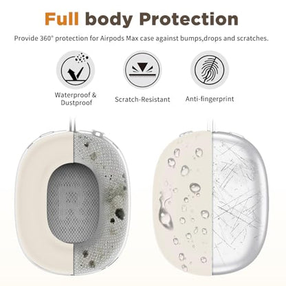 4-in-1 Silicone Case Cover for AirPods Max Headphones, Ear Pad Case Cover/Ear Cups Cover/Headband Soft Protective Case Cover for AirPods Max Headphones (USB-C/Lightning)(2024/2020), Starlight - color: Starlight Color