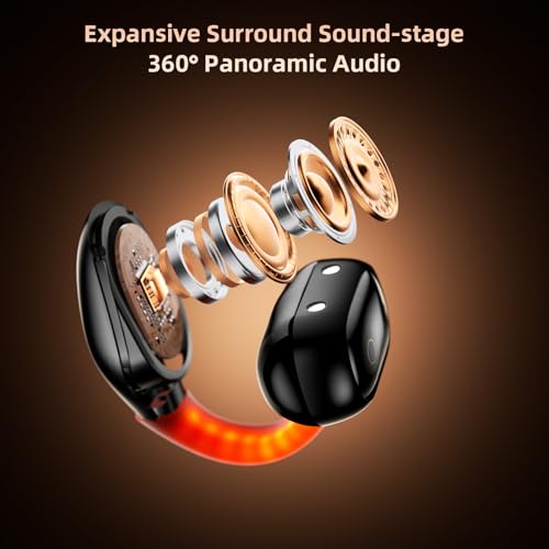 Open Ear Sport Earbuds, Clip on Bluetooth Headphones for Running Workout | Wireless Bone Conduction Earphones with Secure Fit Comfortable, Built-in Mic for Calls, Lightweight Headset for iPhone, Black