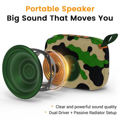 Waterproof Portable Bluetooth Speaker, Lights & Strap, Camoouflage | Compact Wireless Outdoor Speaker, 10H Playtime, Bluetooth 5.3 Stable Connection IPX5 for Beach, Camping, Travel and Shower - color: camoouflage