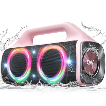 IP67 Waterproof Bluetooth Speaker:80W(Peak) Loud Outdoor Portable Wireless Party Speakers with LED Lights,20H Playtime,Bluetooth 5.3,Deep Bass & TWS for Pool,Beach (Pink) - color: Pink + Gray