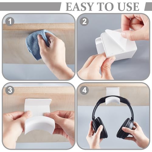 AHANDMAKER 2 Pack Headphone Stand for Desk Headphone Holder with Adhesive Gaming Headphones Hanger Under Desk Shelf Mounting Hooks for Bedroom Gaming Setup Organization, White - color: White
