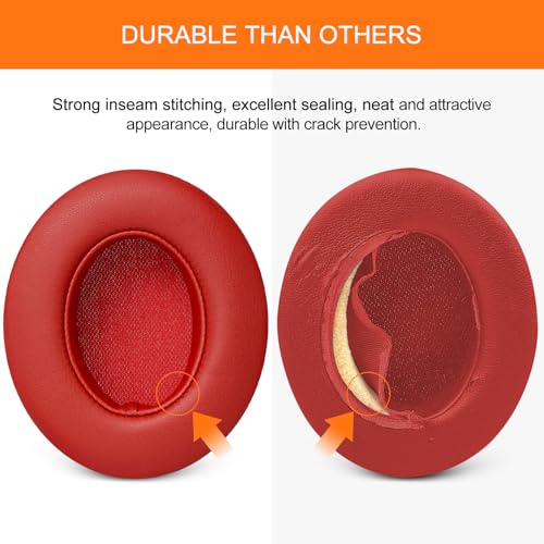 GEVO Ear Pads Replacement for Beats Studio 2 & 3 Headphones Earpad Cushions - color: Red