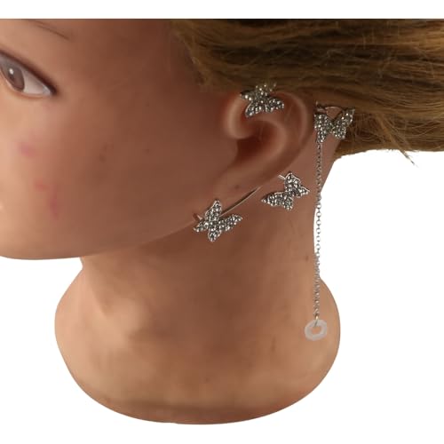 Wireless Earphone Decoration, Anti Lost Earrings for Earbud Earphone Chain Earring Holder Rhinestone Butterfly Hook Earrings for Women