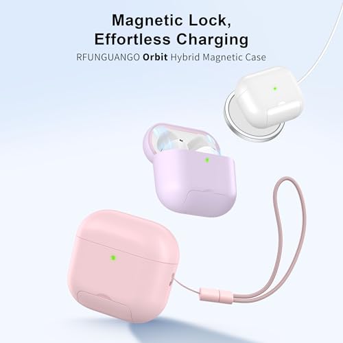 RFUNGUANGO AirPods 4 Case with Magnetic Lid Phone Stand, Pink | Compatible with AirPods Pro 4th Generation, Wireless Charging Compatible with Cleaning Kit & Lanyard - color: A-WCW-Pink, size: AirPods 4 Case