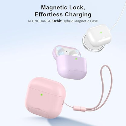 RFUNGUANGO AirPods 4 Case with Magnetic Lid Phone Stand, Pink | Compatible with AirPods Pro 4th Generation, Wireless Charging Compatible with Cleaning Kit & Lanyard - color: A-WCW-Pink, size: AirPods 4 Case