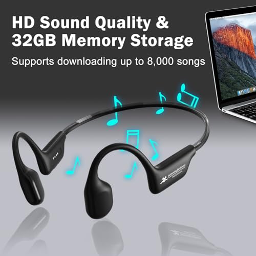 Swimming Headphones, Night Running Bone Conduction Earphones with 6 color LED Strip, Bluetooth 5.4 & IP68 Waterproof/32G MP3 Memory/8H Playtime Wireless Open-Ear Headphones for Swim Cycling Marathon